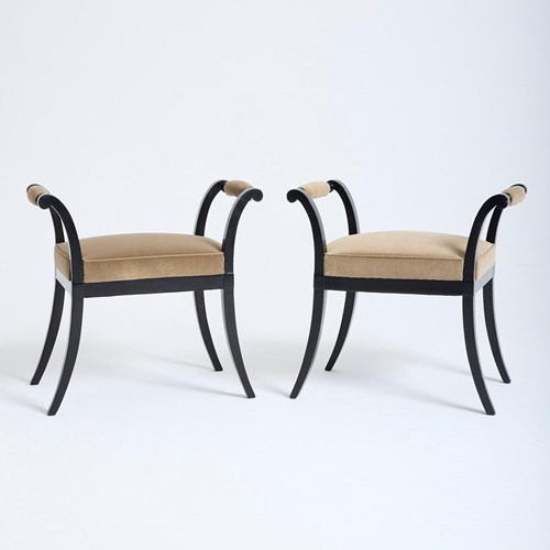Pair Of 1940S Ebonised Stools
