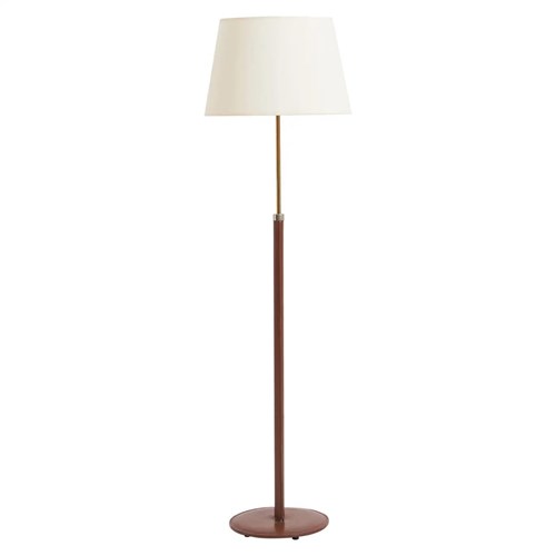 Brown Leather And Brass Floor Lamp