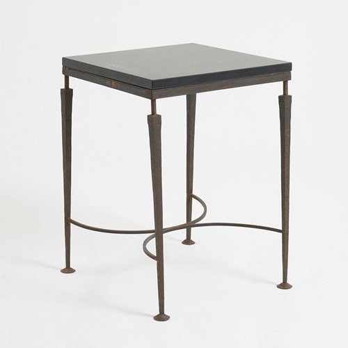 Iron And Stone Square Side Table
