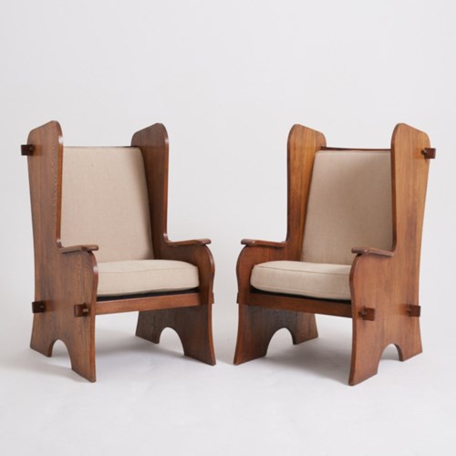 Pair Of Early 20Th Century Oak Armchairs