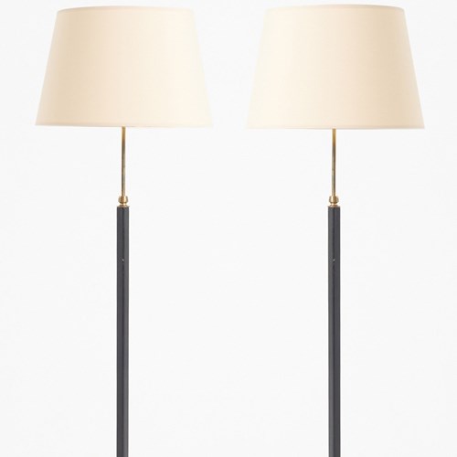 Pair Of Mid-Century Black Leather Floor Lamps