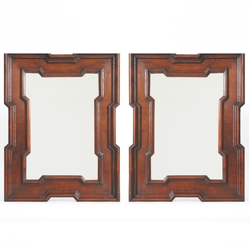 Pair Of Walnut Geometric Mirrors