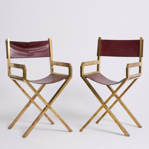 Pair Of Brass And Leather Armchairs By Sandro Petti (1929-2002)