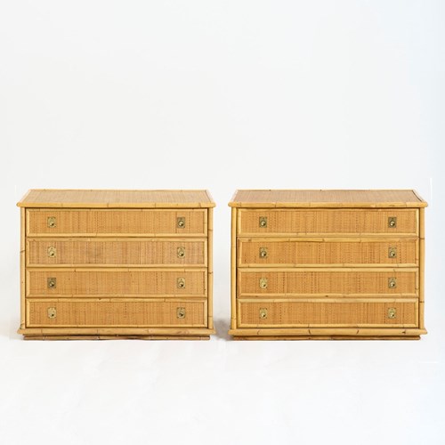 Pair Of Rattan Chests Of Drawers By Tito Agnoli