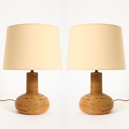 Pair Of Rattan Table Lamps