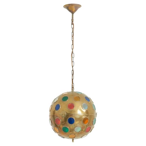 Brass And Coloured Glass Ceiling Light
