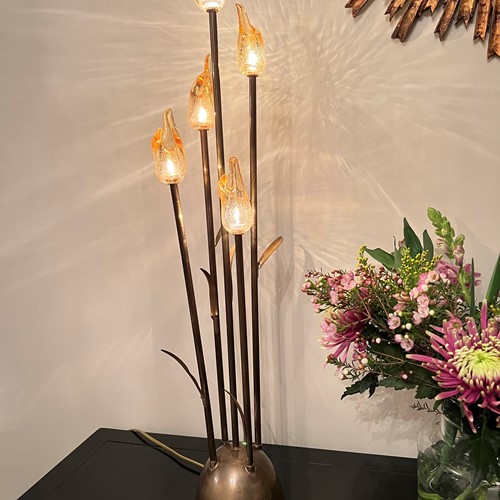 Dutch Hand Blown Glass Flower Table Lamp 