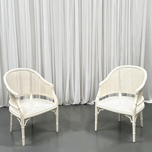Pair Of Chippendale Style Faux Wood Bamboo Chairs 