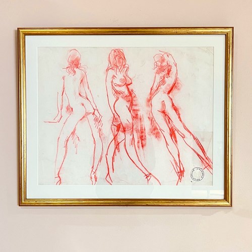 Midcentury Sketch Nude Pastel By Peter Collins. Signed