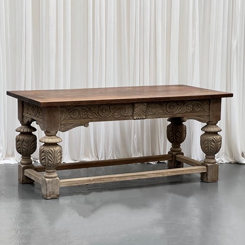Antique Oak Plank-Top Rectangular Dining Table