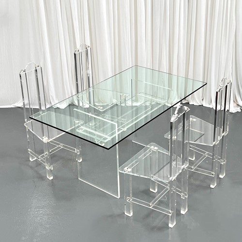 Midcentury Lucite & Glass Dining Table Set 