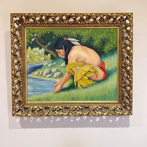 Indian at water's edge,  oil on canvas 