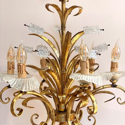 Italian Gilt And Glass Chandelier By Masca 