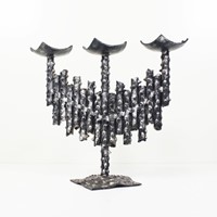 Sculptural Brutalist Metal Candleholder