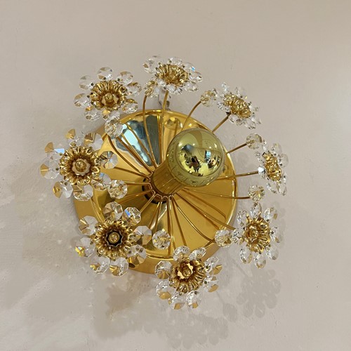 Crystal And Gilt Brass Flush Mount By Palwa