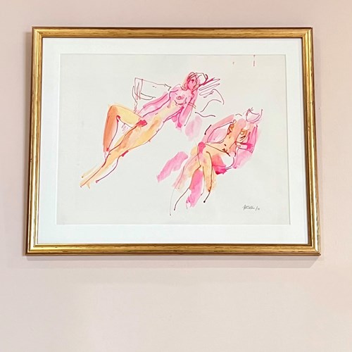 Midcentury Watercolour And Ink Nude By Peter Collins 