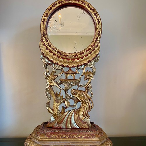 Stunning 20Th Century Antique Hand-Carved Mirror 