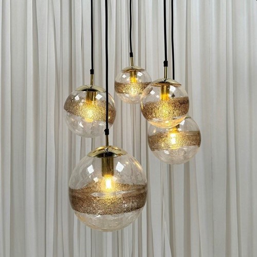 Brass Cascade Hand Blown Glass Chandelier