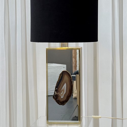 Midcentury French Table Lamp With Agate Stone