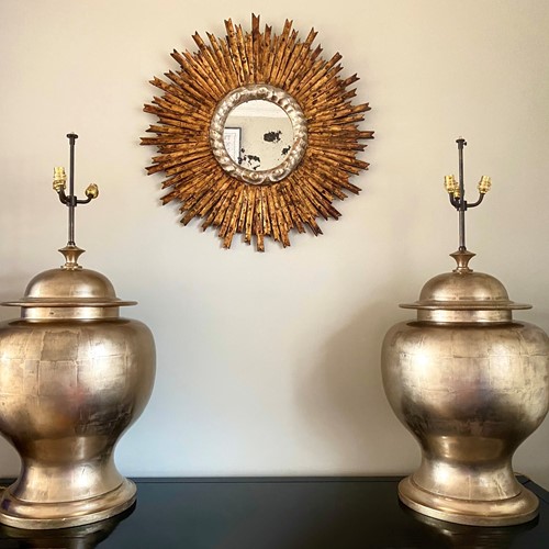 mid century gilt Ceramic and wood table Lamps 