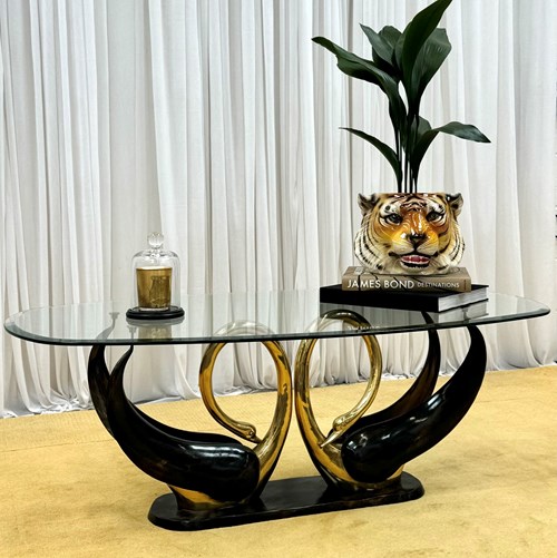Brass Swan Coffee Table By Maison Jansen