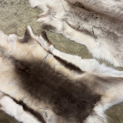 Beautiful Set Of Two Natural Reindeer Hide Rugs From Norway