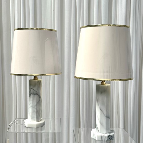 Carrara Marble Table Lamps By Dunbar, 1970’S, USA