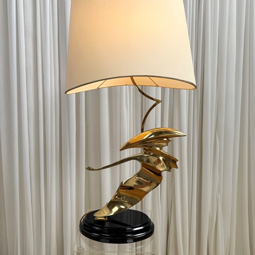French 1970S Sculptural Brass Bird Table Lamp, In The Manner Of Philippe Jean