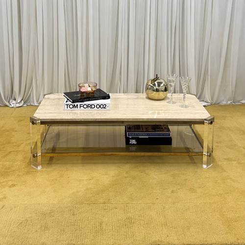 Travertine & Lucite Coffee Table 