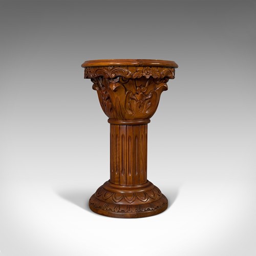 Vintage Torchere Stand, Oriental, Mahogany, Marble, Jardiniere, Lamp Table