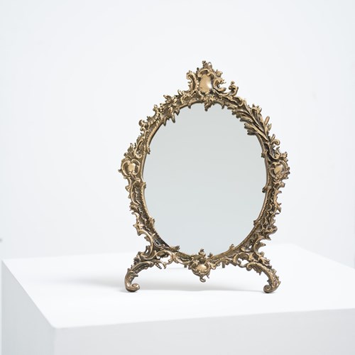 Early 20Th-Century French Rococo-Style Gilt Brass Vanity Mirror 