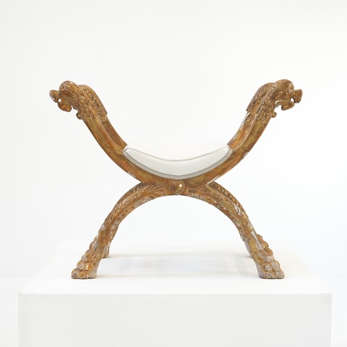 Italian Giltwood And Gesso Neo-Classical Curule Stool