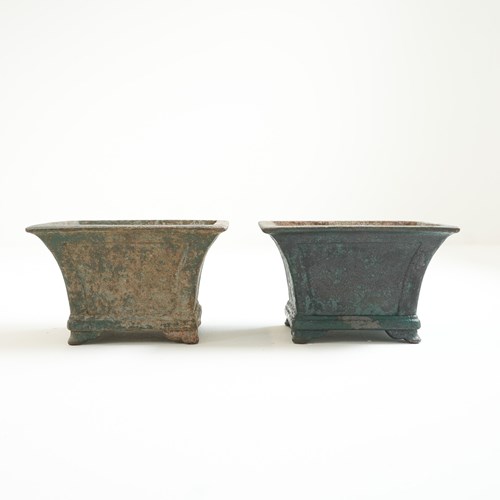 Pair Of Small Painted Cast Iron Garden Urns