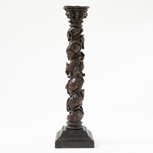 Carved Oak Solomonic Pedestal Column