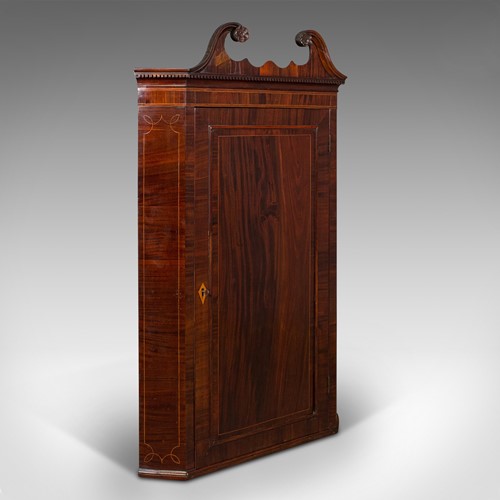 Antique Corner Cabinet, English, Flame Mahogany, Wall Cupboard, Georgian, C.1760