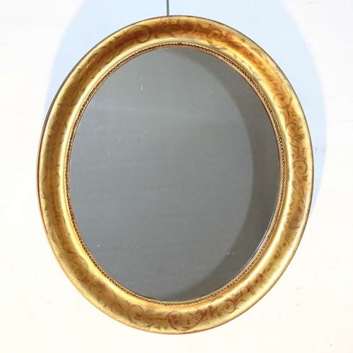 Antique French Oval Mirror With Delicate Etching