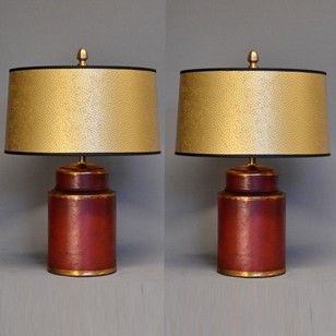 Pair of small Pharmacy caddies mounted as lamps