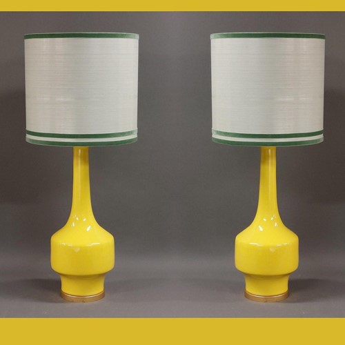 Pair Of Vintage Yellow Vases Mounted As Lamps