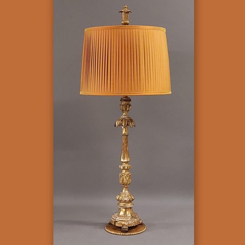 Single Gilt Wood Venetian Candle Stick As Lamp