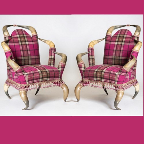 Pair Of Antique Buffalo Horn Arm Chairs.