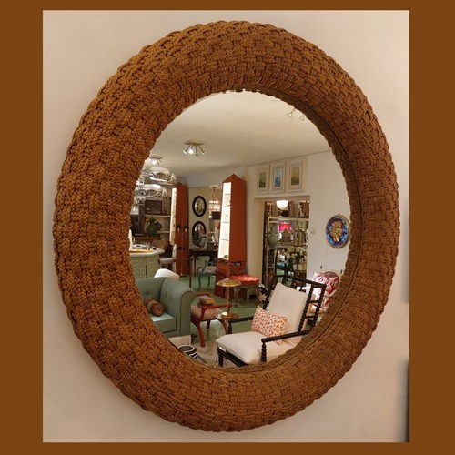 130Cm Ø Vintage Mirror Woven Frame.