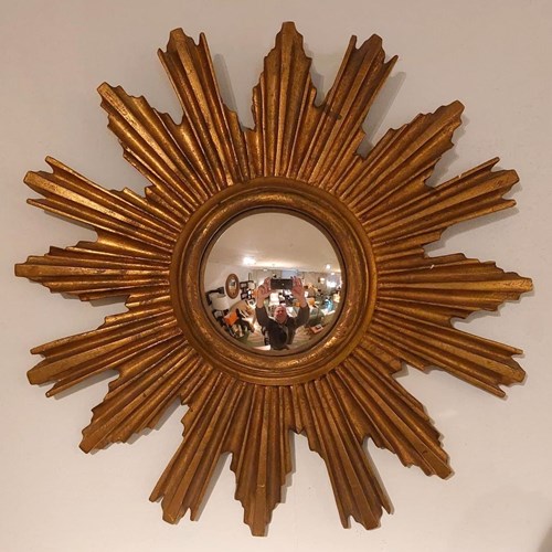 Giltwood Vintage Sunburst Convex Mirror 40Cm 