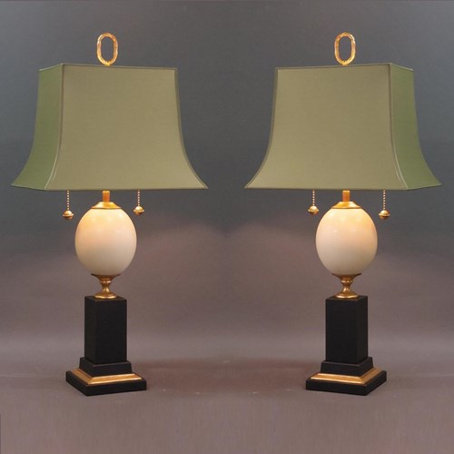 Pair Vintage Ostrich Egg Lamps