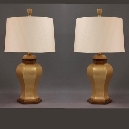 Pair 70'S Gilded Brass Table Lamps