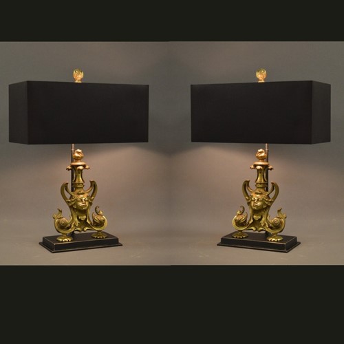 Pair antique andirons as lamps