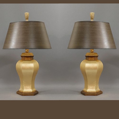 Pair Of Gilded Brass Table Lamps