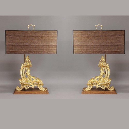 pair large scale andirons/fire dogs as lamps