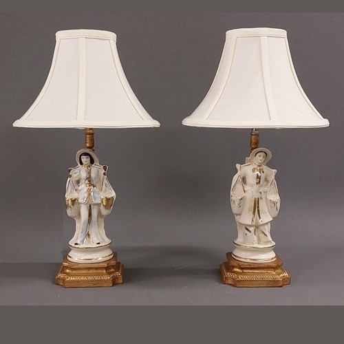 Pair vintage Chinoiserie figurine lamps