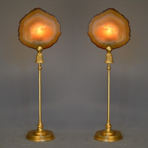Pair of Agate disc/ mineral lamps