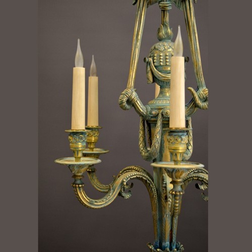 Fine antique verdigris gilt bronze chandelier
